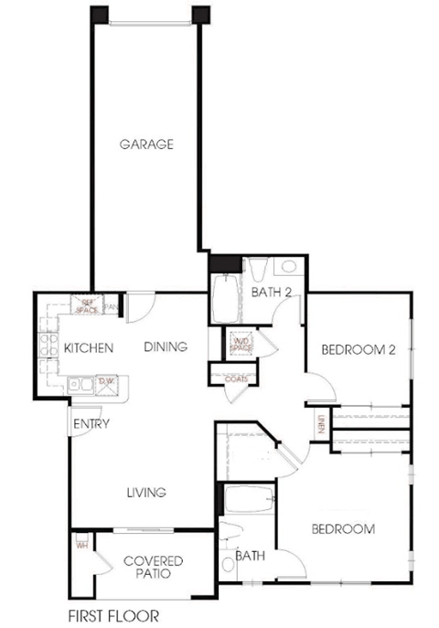 Floor plan for 2 beds, 2 baths, 1181 sqft